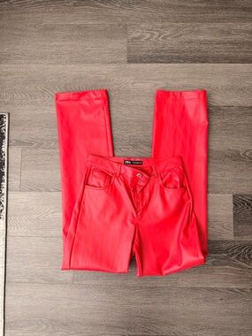 ZARA Red Faux Leather Women's Pants